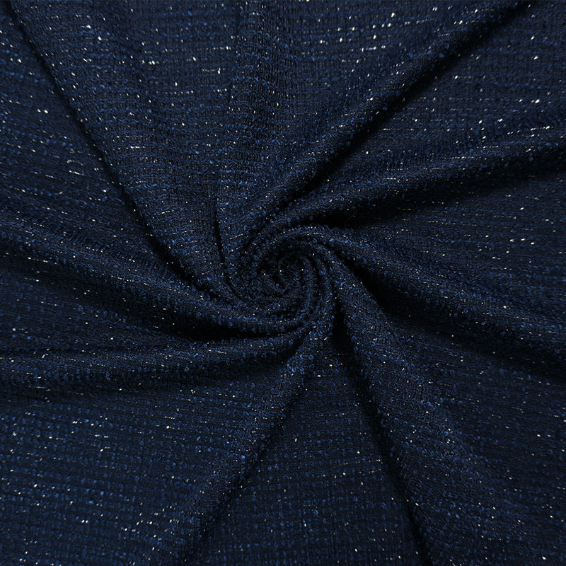 Deep Navy-Silver Poly Cotton Spandex Texture Boucle Knit Fabric