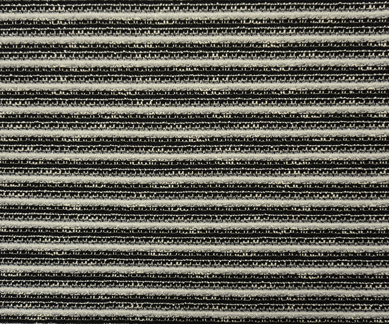 Black-White-Silver Poly Cotton Stripe Boucle Knit Fabric