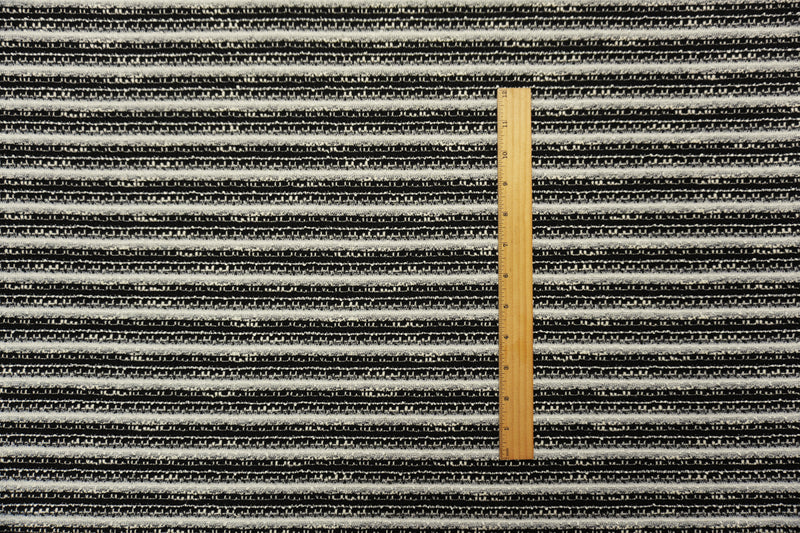 Black-White-Silver Poly Cotton Stripe Boucle Knit Fabric