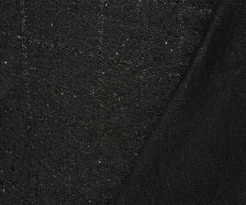 Black Poly Cotton Spandex Texture Boucle Sequin Knit Fabric