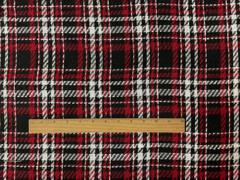 Black-Red-White Poly Plaid Twill Woven Fabric