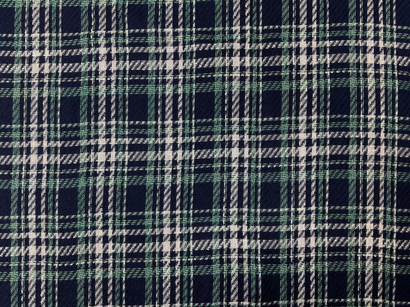 Navy-Green-White Poly Plaid Twill Woven Fabric