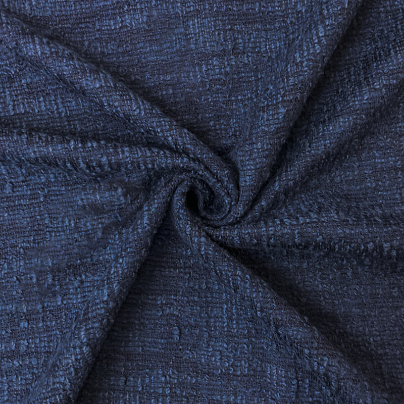 Navy Blue Poly Cotton Texture Boucle Knit Fabric