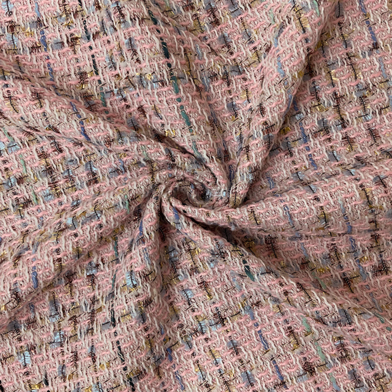 Pink-Gold-Multi Poly Tweed Boucle Novelty Woven Fabric