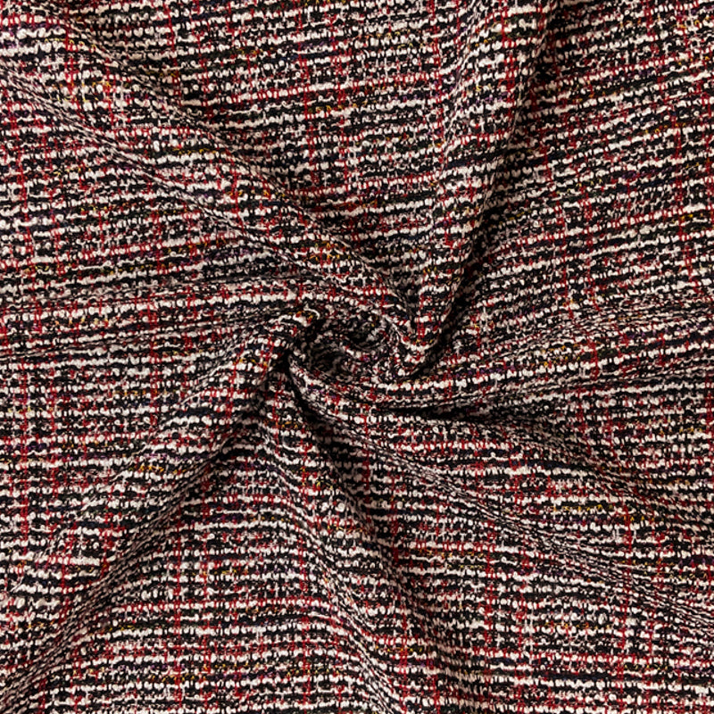 Red-Black-Multi Rayon Spandex Texture Boucle Double Knit Fabric