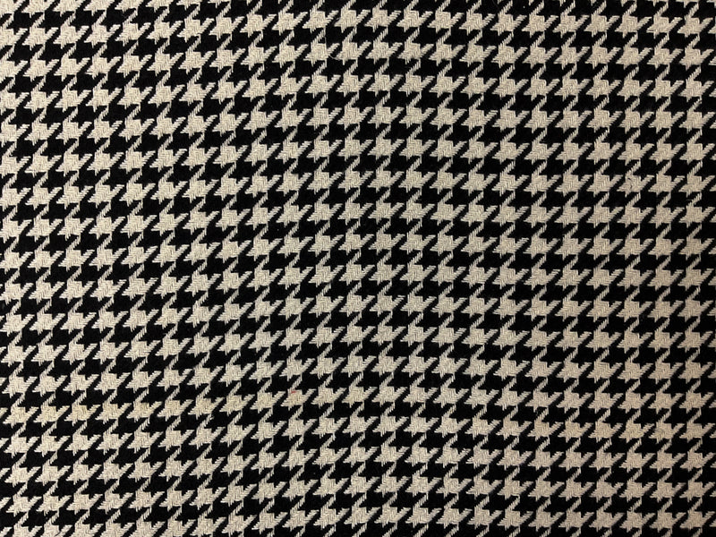 Black-Ivory Poly Cotton Houndstooth Twill Woven Fabric