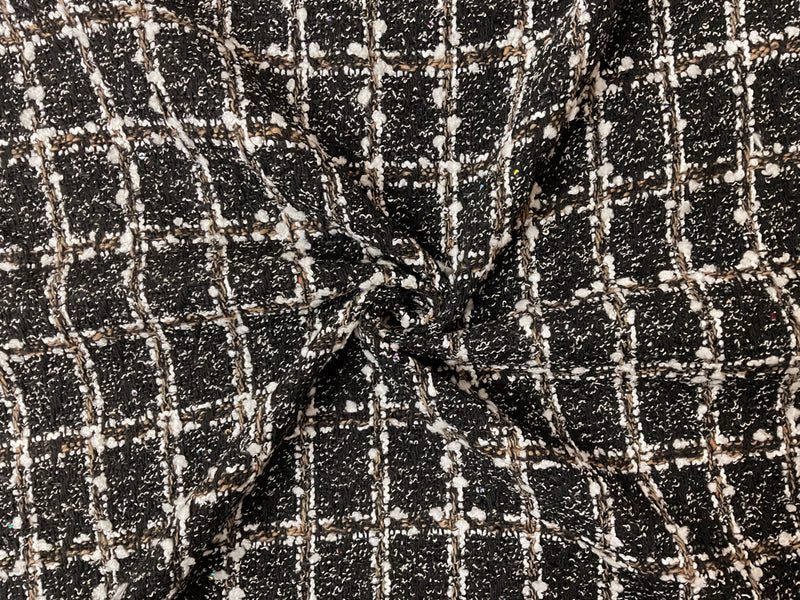 Black-Multi Poly Check Tweed Boucle Sequin Novelty Woven Fabric