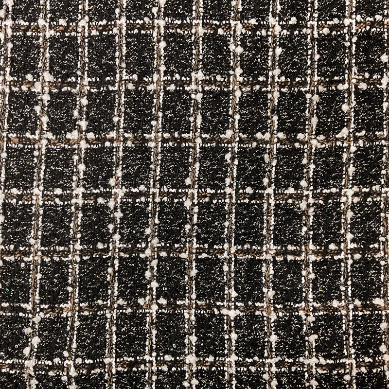 Black-Multi Poly Check Tweed Boucle Sequin Novelty Woven Fabric