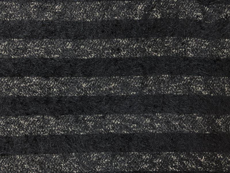 Black-White Poly Cotton Stripe Eyelash Knit Fabric