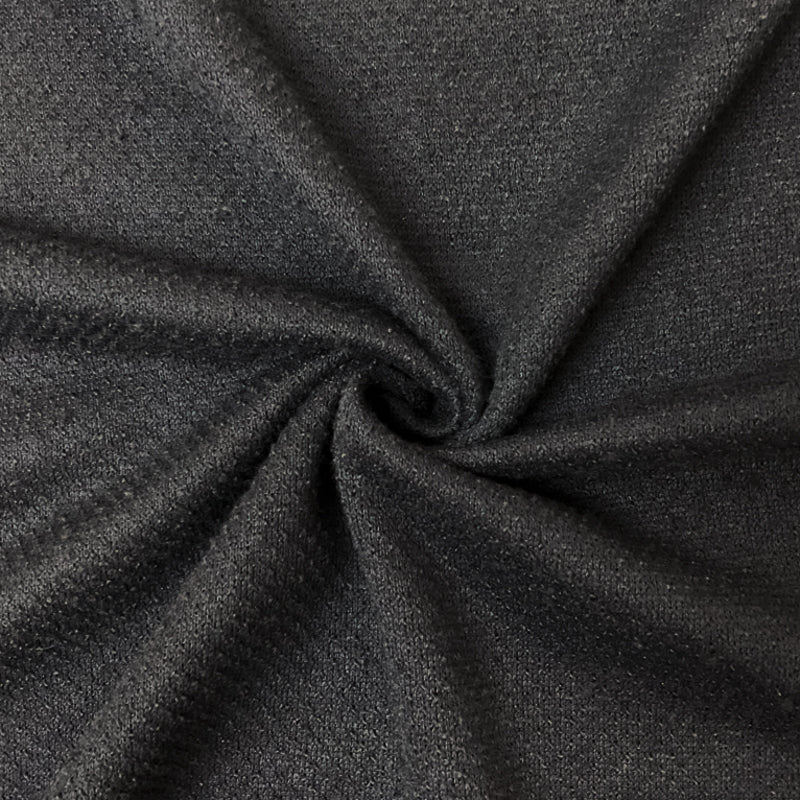 Black Poly Solid Brushed Boucle Knit Fabric