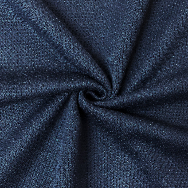 Navy Blue Poly Solid Brushed Boucle Knit Fabric
