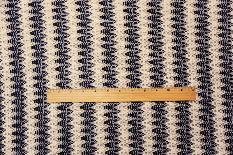 Deep Navy-Beige Poly Crochet Scallop Lace Novelty Knit Fabric