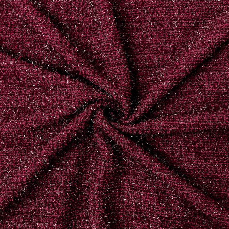 Red-Burgundy Poly Metallic Eyelash Boucle Knit Fabric