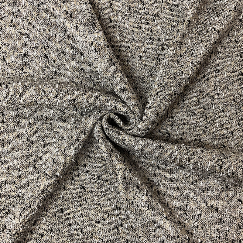 Beige-Black-White Poly Slub Jersey Knit Fabric