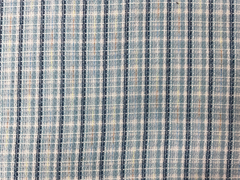 Blue-White-Multi Poly Plaid Tweed Boucle Novelty Woven Fabric