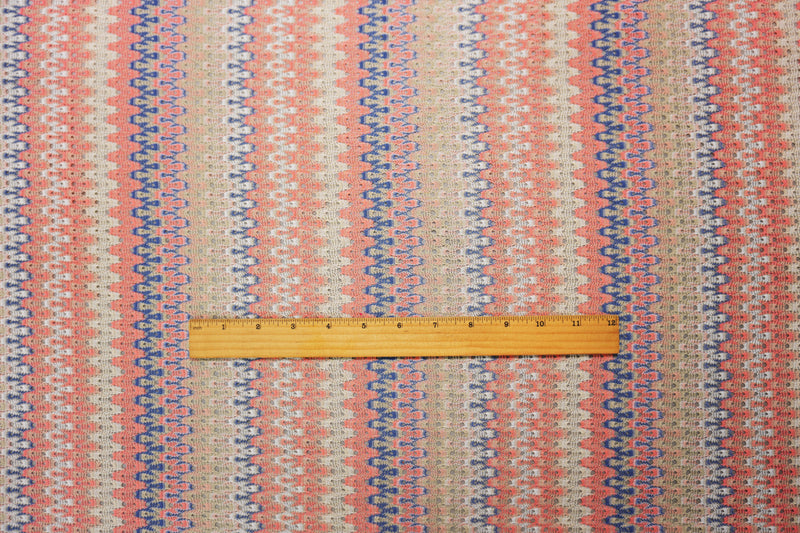 Beige-Coral-Multi Poly Crochet Lace Novelty Knit Fabric
