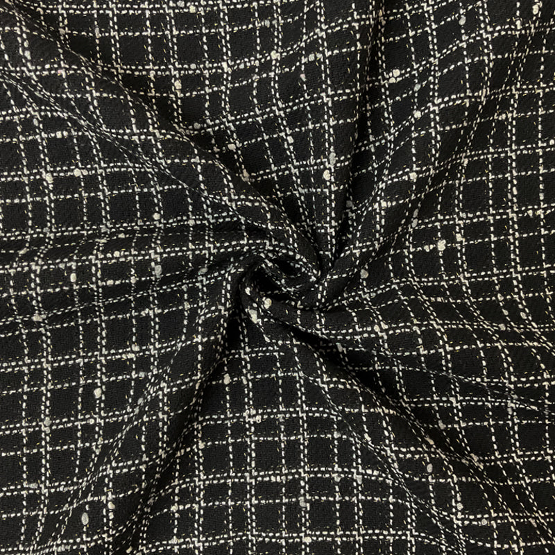 Black Poly Cotton Check Twill Woven Fabric