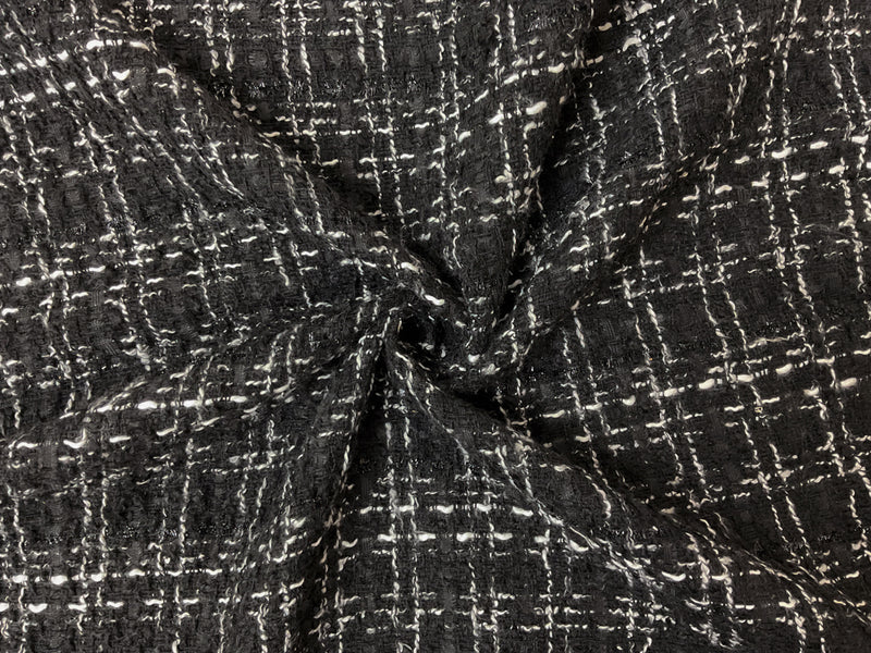 Black-White Poly Check-Plaid Tweed Novelty Woven Fabric