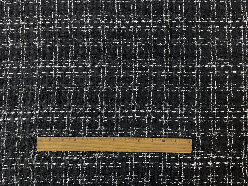 Black-White Poly Check-Plaid Tweed Novelty Woven Fabric