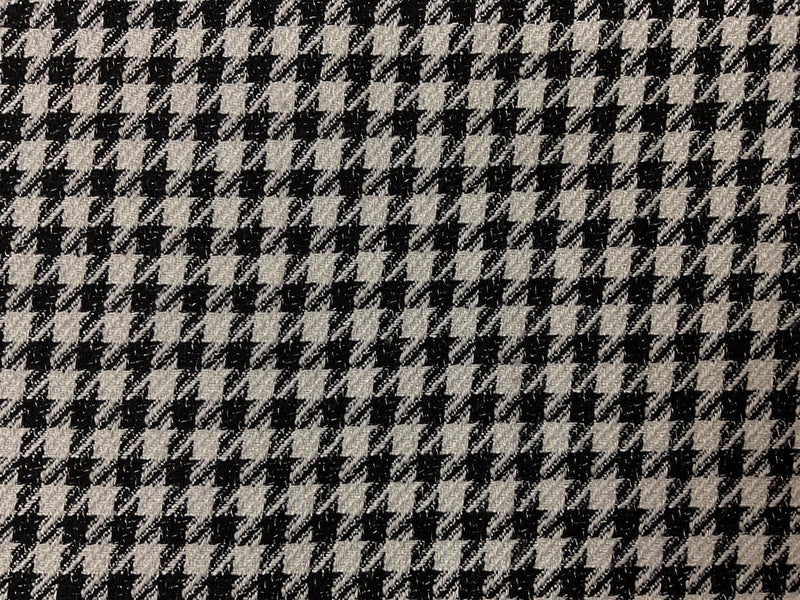 Black-White-Silver Poly Cotton Houndstooth Twill Woven Fabric