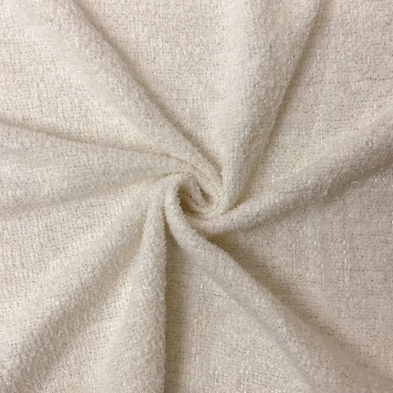 White-Ivory Sparkle Poly Cotton Texture Boucle Knit Fabric