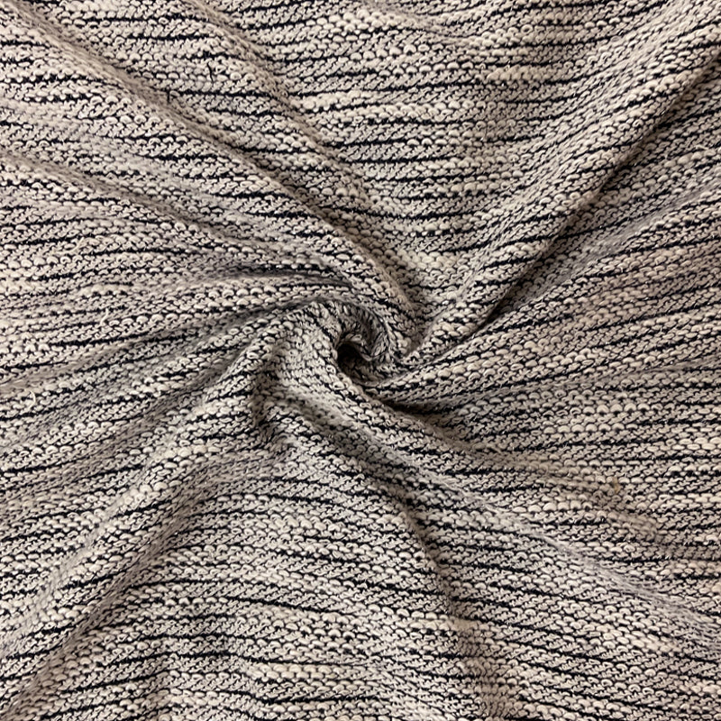 Navy-Off-White Poly Cotton Slub Stripe Texture Novelty Knit Fabric
