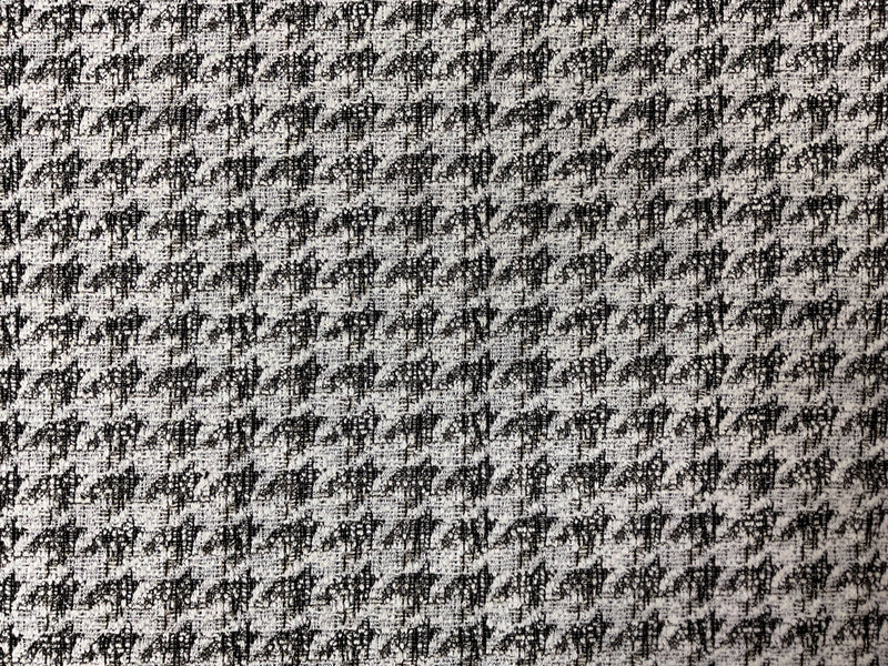 White-Black-Gold Poly Blend Houndstooth Boucle Double Knit Fabric