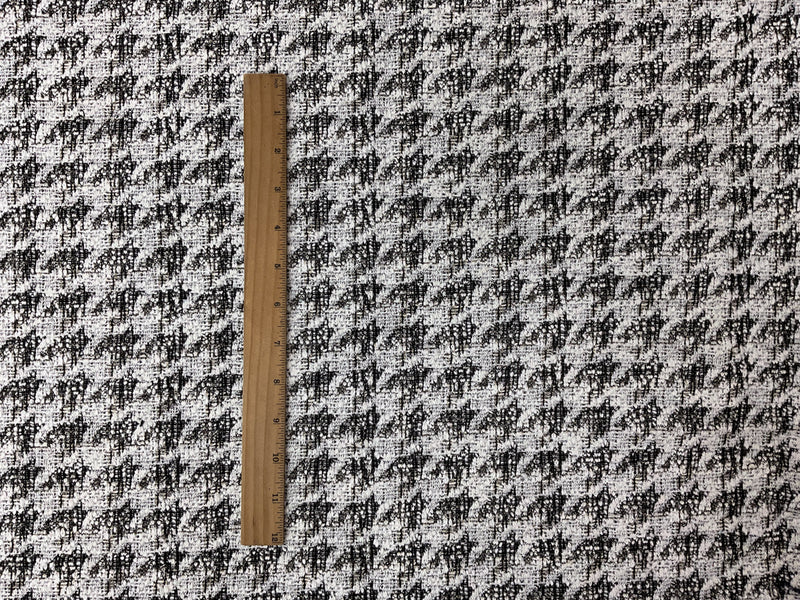 White-Black-Gold Poly Blend Houndstooth Boucle Double Knit Fabric
