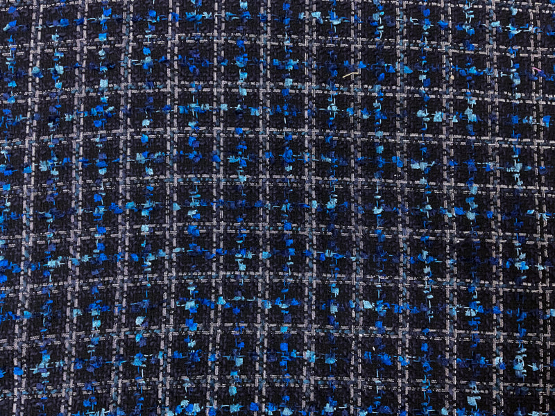 Black-Blue-Multi Poly Check Tweed Boucle Novelty Woven Fabric