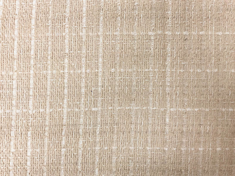 Beige-White Poly Check Tweed Boucle Novelty Woven Fabric