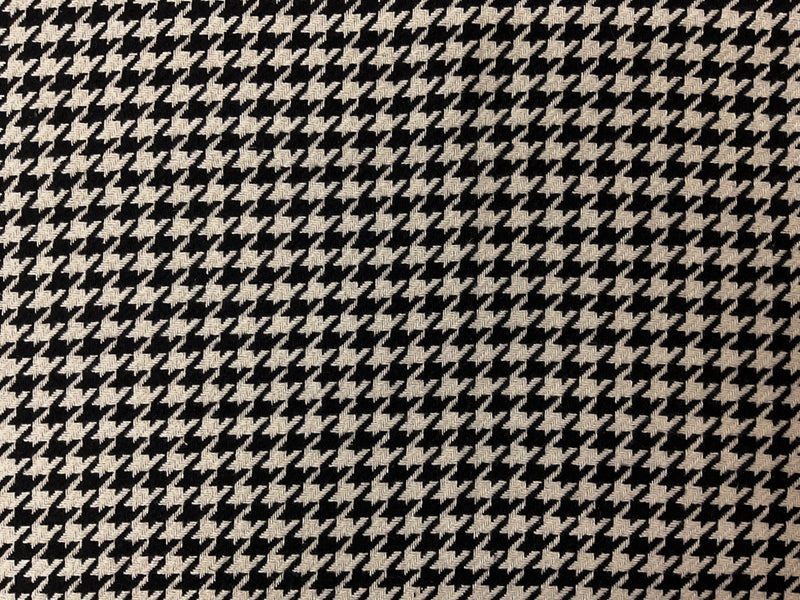 Black-Ivory Poly Cotton Houndstooth Twill Woven Fabric