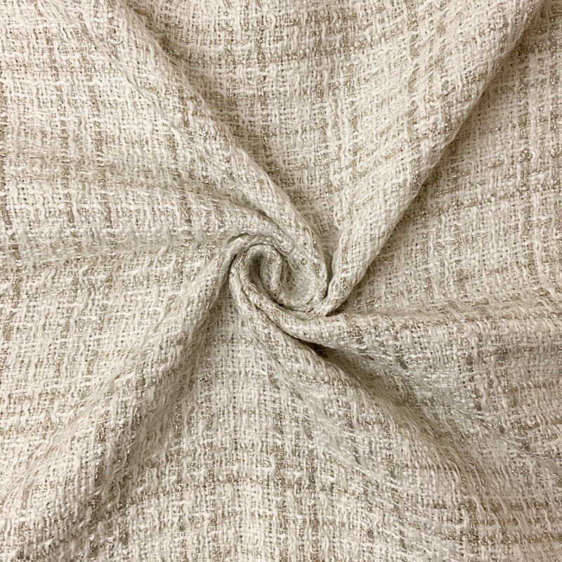 White-Gold-Silver Poly Plaid Tweed Boucle Novelty Woven Fabric