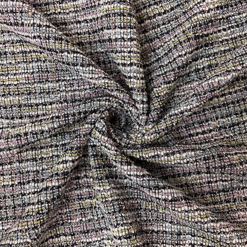 Black-Pink-Multi Poly Cotton Texture Boucle Double Knit Fabric