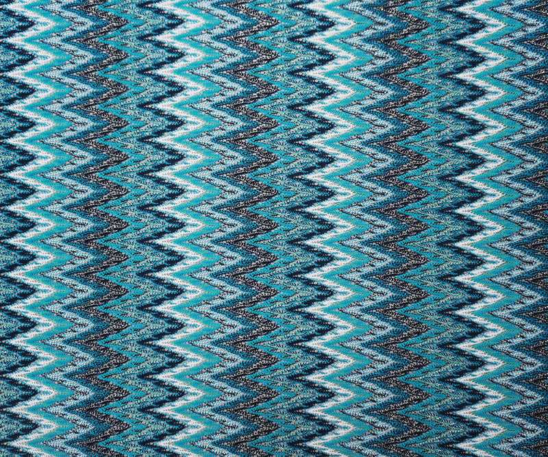 Turquoise-Silver Poly Chevron Crochet Lace Open Knit Fabric