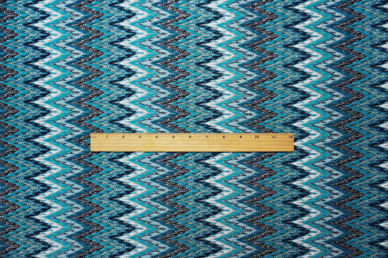 Turquoise-Silver Poly Chevron Crochet Lace Open Knit Fabric