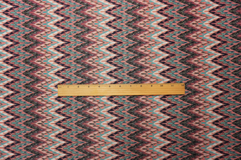 Turquoise-Gold Poly Chevron Crochet Lace Novelty Knit Fabric