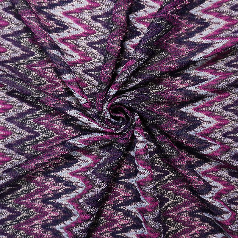 Purple-Silver-Multi Poly Chevron Lace Novelty Open Knit Fabric