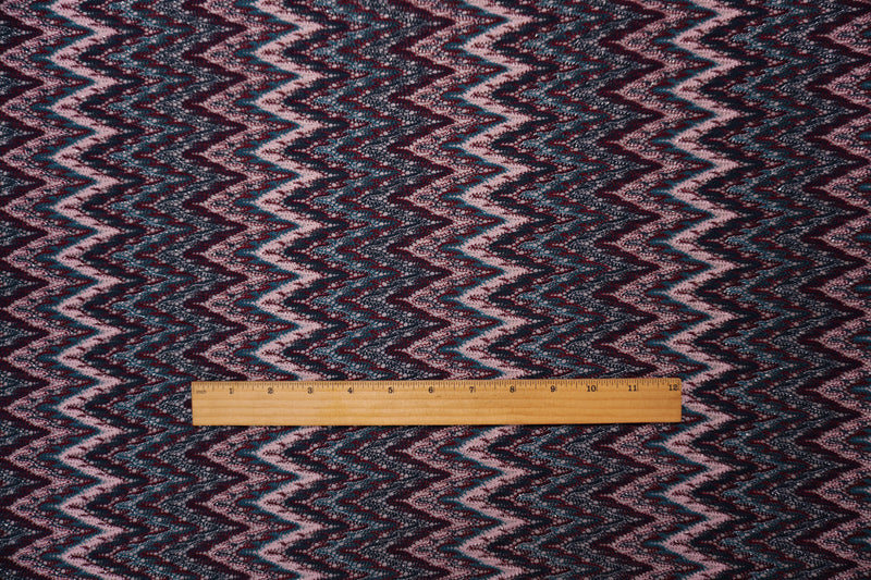Red-Silver Poly Metallic Chevron Lace Novelty Open Knit Fabric