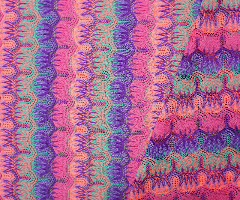 Purple-Multi Poly Abstract Crochet Lace Novelty Knit Fabric