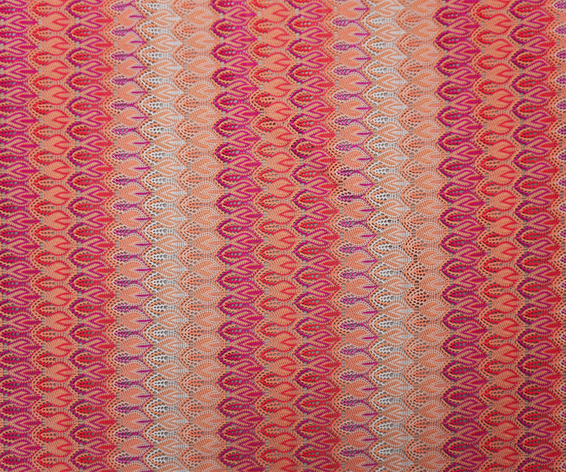 Coral Orange-Pink Poly Ogee Crochet Lace Novelty Knit Fabric