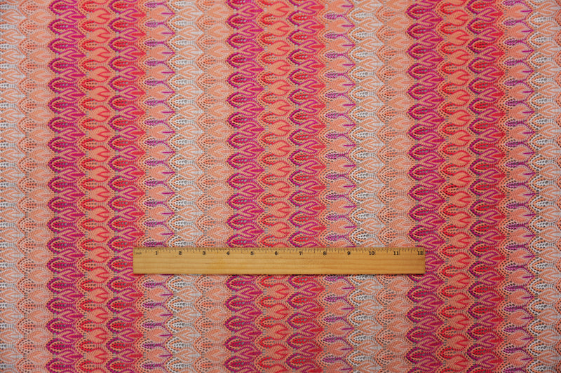 Coral Orange-Pink Poly Ogee Crochet Lace Novelty Knit Fabric