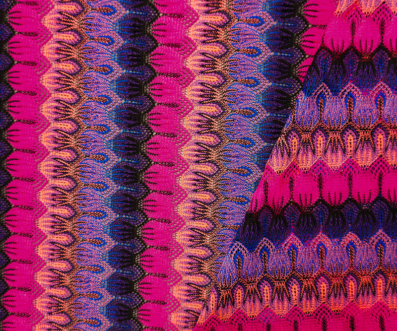 Pink-Multi Poly Abstract Stripe Crochet Lace Novelty Knit Fabric