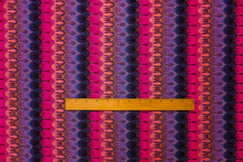Pink-Multi Poly Abstract Stripe Crochet Lace Novelty Knit Fabric