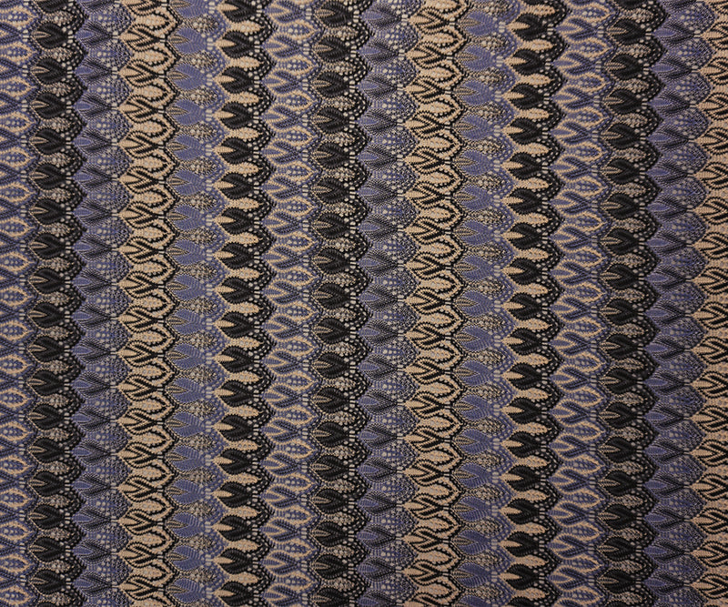 Blue-Black-Beige Poly Ogee Crochet Lace Novelty Knit Fabric