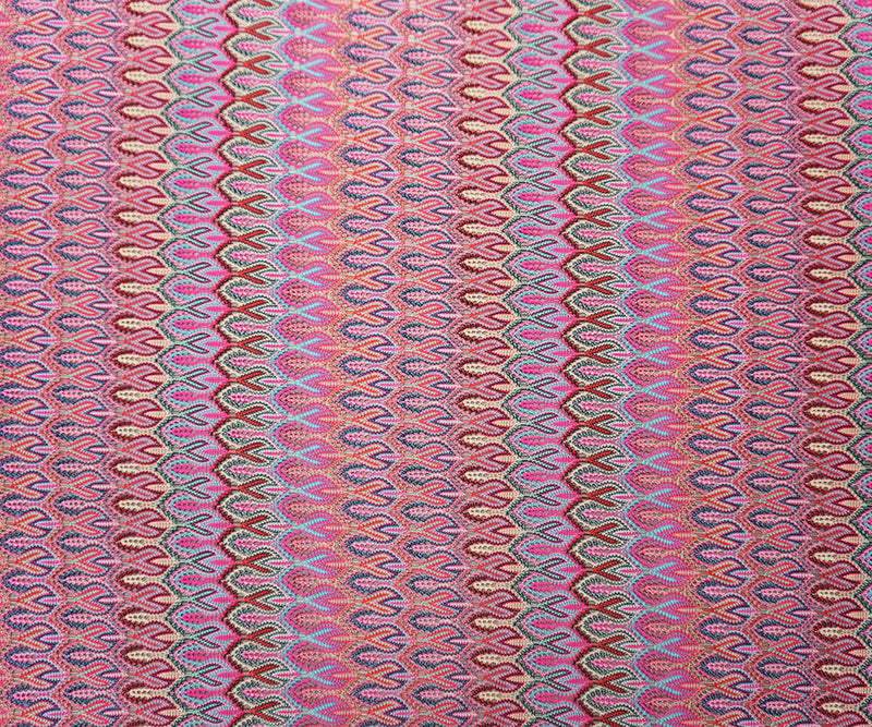 Pink-Blue-Multi Poly Ogee Crochet Lace Novelty Knit Fabric