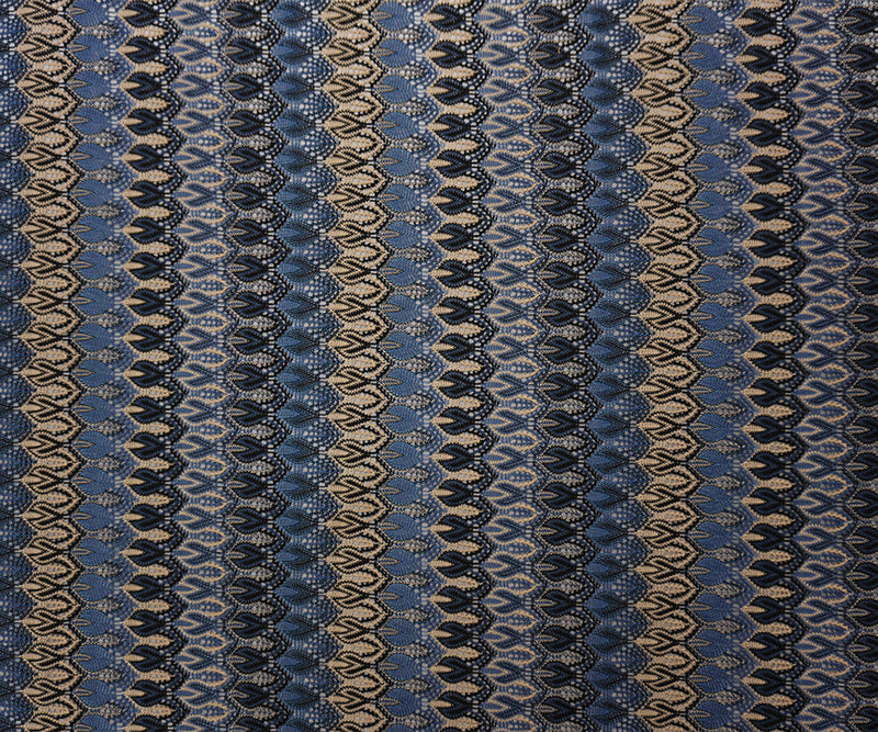 Blue-Beige-Black Poly Ogee Crochet Lace Novelty Knit Fabric