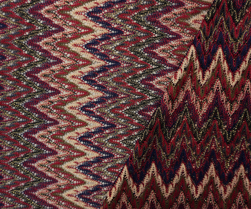 Red-Navy-Gold Poly Chevron Lace Novelty Open Knit Fabric