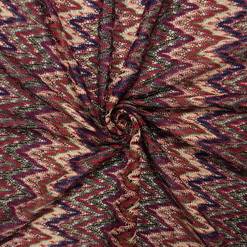 Red-Navy-Gold Poly Chevron Lace Novelty Open Knit Fabric