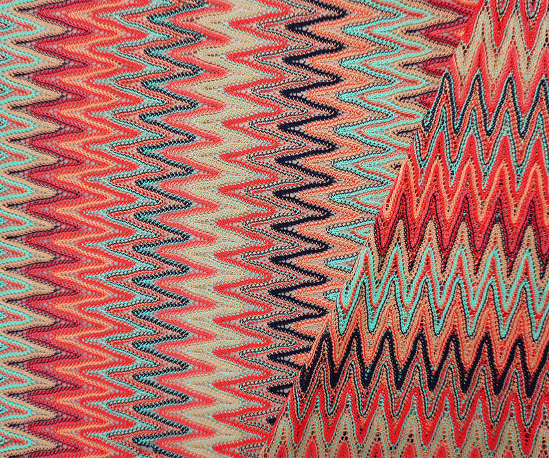 Coral-Multi Poly Chevron Crochet Lace Novelty Open Knit Fabric