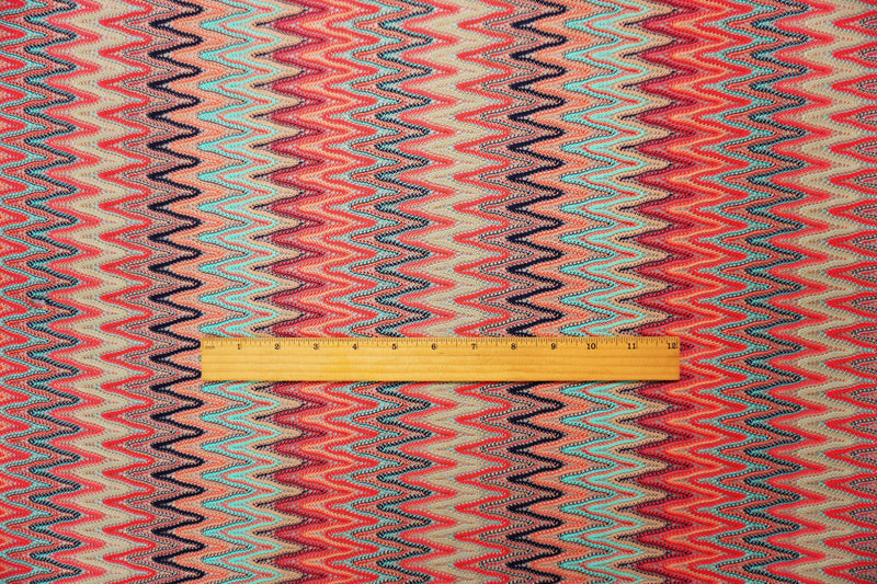 Coral-Multi Poly Chevron Crochet Lace Novelty Open Knit Fabric
